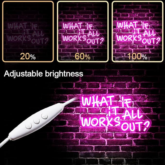 WLHOPE What If It All Works Out Neon Sign Pink Neon Signs for Wall Decor Dimmable Neon Lights LED Sign for Bedroom,Living Room,Bar,Party,Christmas,Birthday Gift