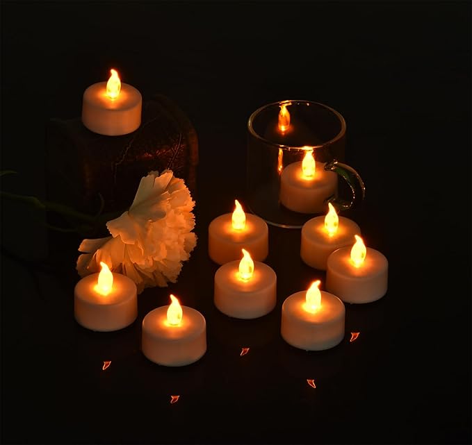 Tea Light Candles with Remote Control,12pack Flickering Flameless LED Candle,Long Lasting 400+Hours,Battery Operated with Timer for Home Decoration Seasonal &Festival Celebration WarmYellow