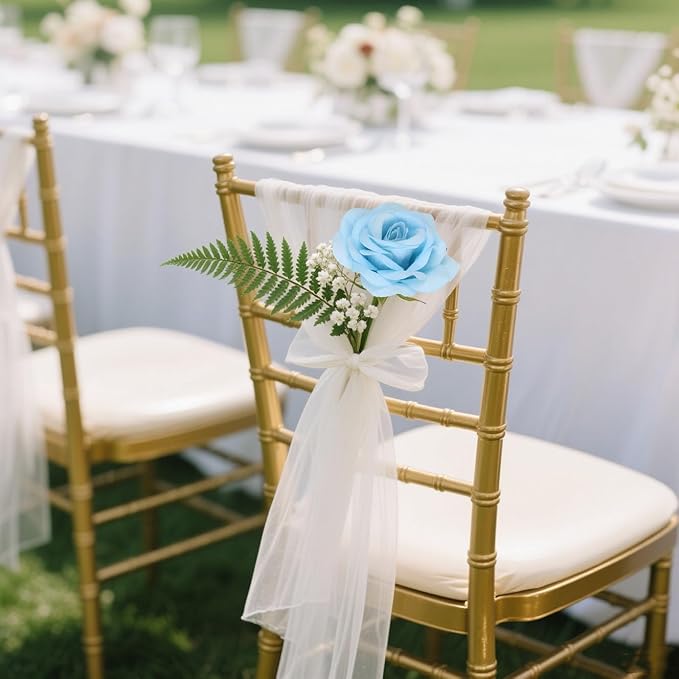 25PCS Artificial Rose Flower Heads Light Blue Rose Flower with Stem Velvet Rose Flowers Heads Bulk for DIY Wedding Home Party Baby Shower Decor(Light Blue)