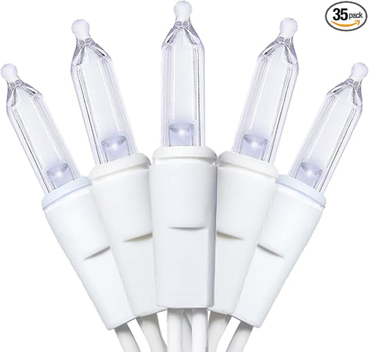 MULTI-SPARKING White Christmas LED Lights - 35 Count Cool White Christmas String Lights for Small Tree, Crafts, Holiday, Indoor/Outdoor Decorations, 11 Feet White Wire, UL Certified, Connectable