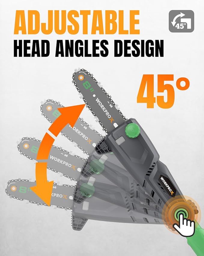 WORKPROX Cordless Pole Saw with Battery, 20V 4.0Ah Battery Powered 8 Inch Electric Pole Chainsaw, 4000mAh Power Bank with Quick Charge 3.0, Lightweight, 9.2 FT Max Reach Pole Saw for Tree Trimming
