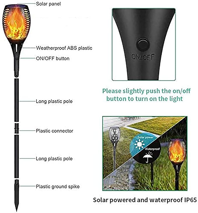 YoungPower 43'' Large Solar Torch Lights Flickering Flames Torches, Waterproof Outdoor Flame Decoration Lighting for Yard Driveway, 2P