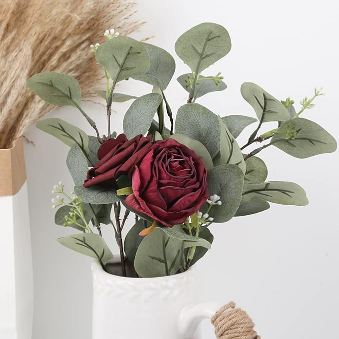 IPOPU Burgundy Flowers Artificial Rose Heads 25pcs Silk Flower Heads Bulk Dried Burgundy Silk Flowers for Artificial Bouquet Wedding Fake Flower Heads for Flower Wall Decor Bridal Shower (Burgundy)