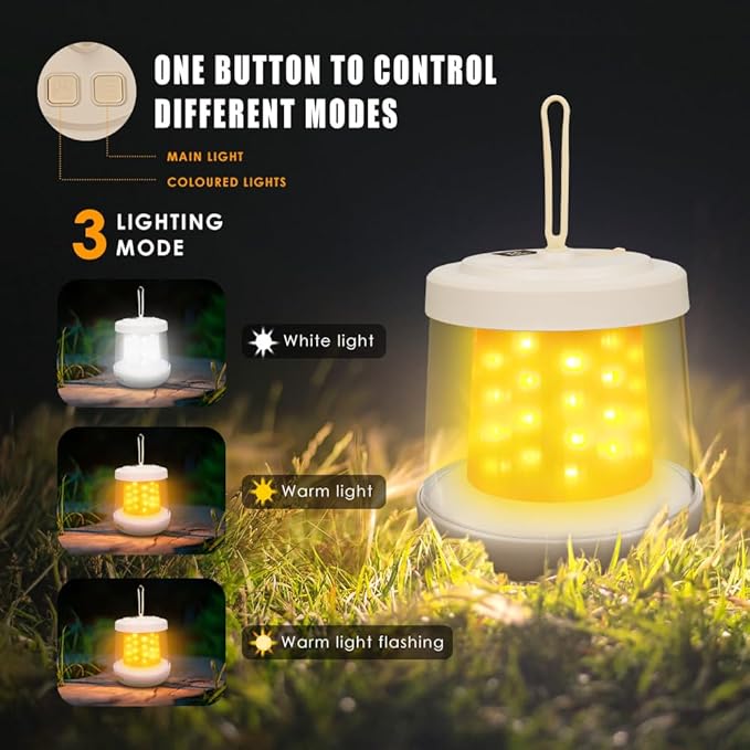 UniqueFire Portable 2 in 1 Camping Lantern，Camping String Lights Outdoor，Rechargeable LED Tent Lantern with Warm String Lights for Camping, Party, Garden and Yard Outdoor Decoration