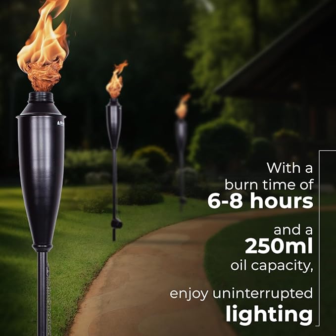 Deco Home Pack of 4 Metal Garden Torches - Citronella for Outdoor Ambiance - Decorative and Functional Citronella Torches for Patio, Lawn, and Backyard - Black