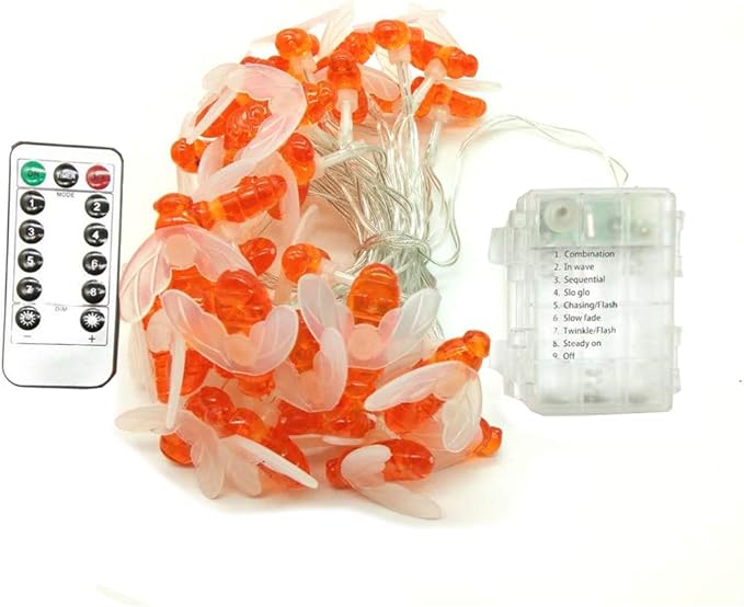 Remote Bee String Lights, 19.5Ft 40 Led Bee Shape Fairy String Lights Battery Operated String Lights for Garden, Patio, Lawn Decoration with Remote Control(Warm White)