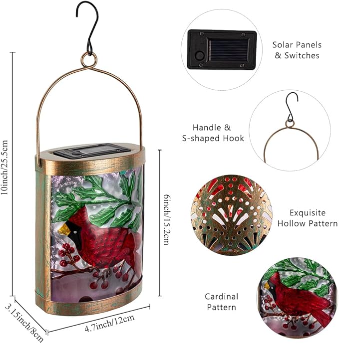 2 Pack Cardinal Solar Lanterns Outdoor Waterproof, Hanging Tabletop Solar Lantern for Garden Yard Patio