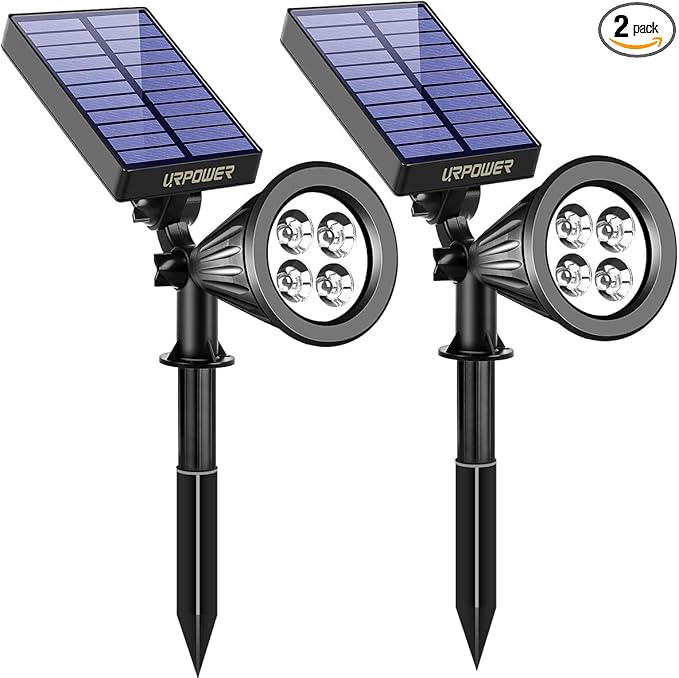 URPOWER Solar Lights Outdoor, Adjustable Solar Spot Lights Outdoor, 2-in-1 Waterproof Solar Landscape Spotlights Wall Light, Dusk-to-Dawn Solar Powered Outdoor Light for Garden, Yard, Pathway (2 Pack)