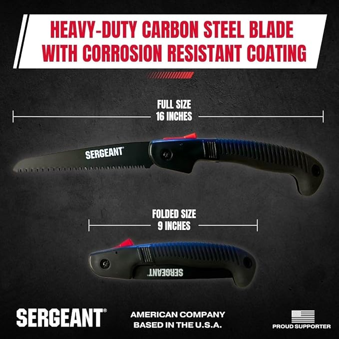Folding Hand Saw All-Purpose + Carry Case. Best for Wood, Bone, PVC, Tree Pruning, Gardening, Camping, Hunting, Outdoors, Tool Box. Rugged 7" Steel Blade & Slip-Resistant Rubber Grip Handle.