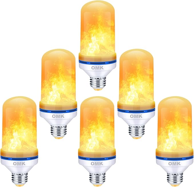 OMK Christmas Flame Effect Light Bulbs LED (6 Pack) Fire Light Bulb Flickering Light Bulbs for Porch Yard Outdoor Fake Fire Party Holiday Christmas Gifts Spooky Attractions Decoration