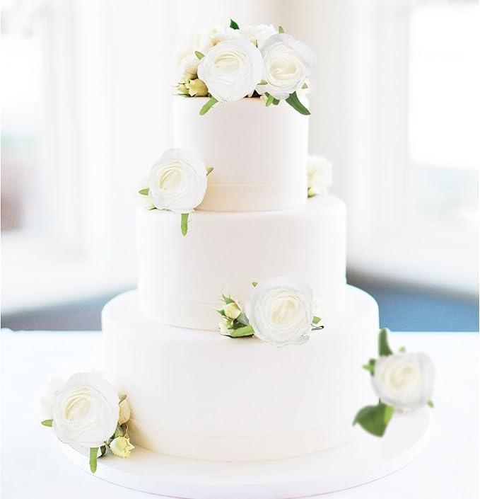 12 pcs White Roses Artificial Flowers Vintage Burnt Edge Rose 20" Realistic Silk Roses Bouquet with Long Stem for Wedding Party Floral Centerpieces Decoration (White)