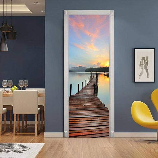 3D Door Stickers Murals - Peel and Stick - PIER - Wallpaper Self-Adhesive Decals - Removable PVC Waterproof Door Poster - Bedroom, Living Room - 37.4" x 78.7"