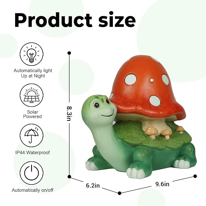 Turtle Gifts for Women, Solor Statue for Garden, Turtle and Mushroom Figurine with Lights, Outdoor Decorations for Yard Lawn Patio, Gifts for Mom Grandma Mother in Law Gardener Mother'Day