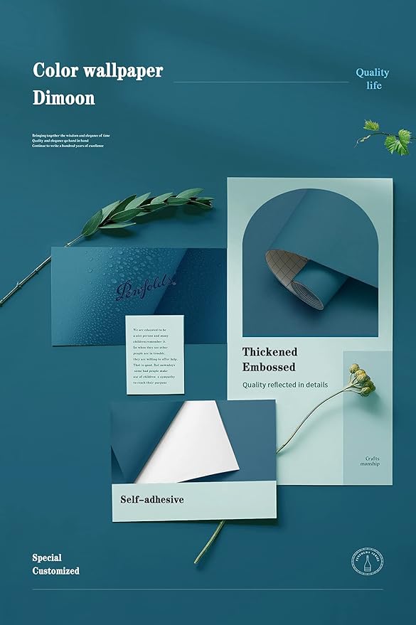 Dimoon 118''x17.7'' Blue Peel and Stick Wallpaper Contact Paper Modern Self Adhesive Wall Paper Removable Renter Friendly Textured Solid Color Shelf Cabinet Vinyl Roll (118''x17.7'',Dark Blue)