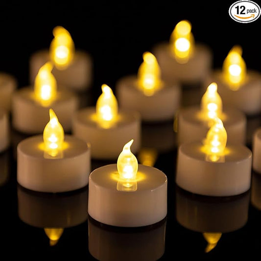 LED Tea Lights Flameless Candles: 12Pack Battery Operated Candle Realistic and Bright Flickering Holiday Gift Long Lasting 200Hours for Seasonal & Festival Celebration WarmYellow