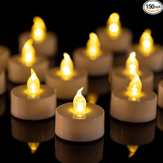 LED Tea Lights Flameless Candles- 150Pack Tealight Candle Realistic and Bright Flickering Long Lasting 200Hours for Holiday Celebration,Party, Home Decoration WarmYellow,Battery Operated