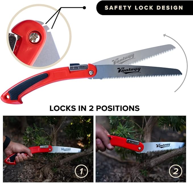 8" Folding Hand Pruning Saw for Gardening, Camping, Wood/Tree Cutting, Made with Heavy Duty SK-5 Steel (Red)