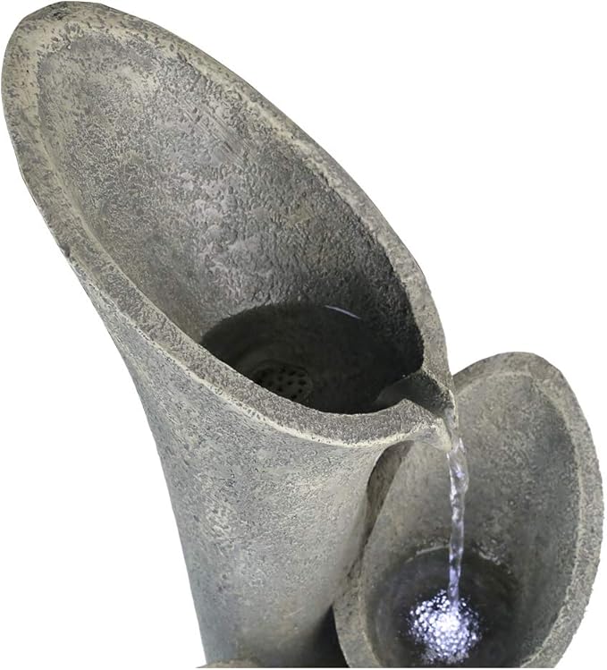 4-Tier Faux Stone LED Floor Fountain, 33.5 Inch Waterfall Outdoor Fountain LED Illuminated Water Feature for Patio Garden