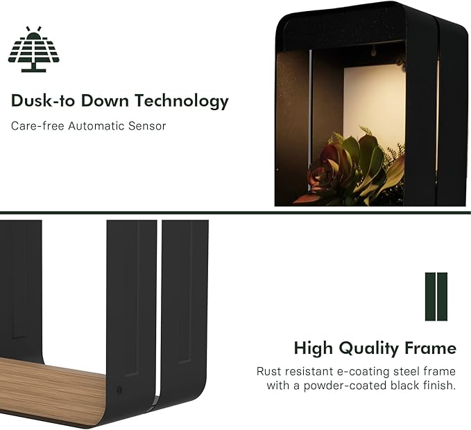 Grand patio Outdoor LED Solar Power Wall Sconce Shelf Planter, Waterproof Decor Wall Lamp Light for Porch, Patio. Solar Energy, Black(L-Rectangle)