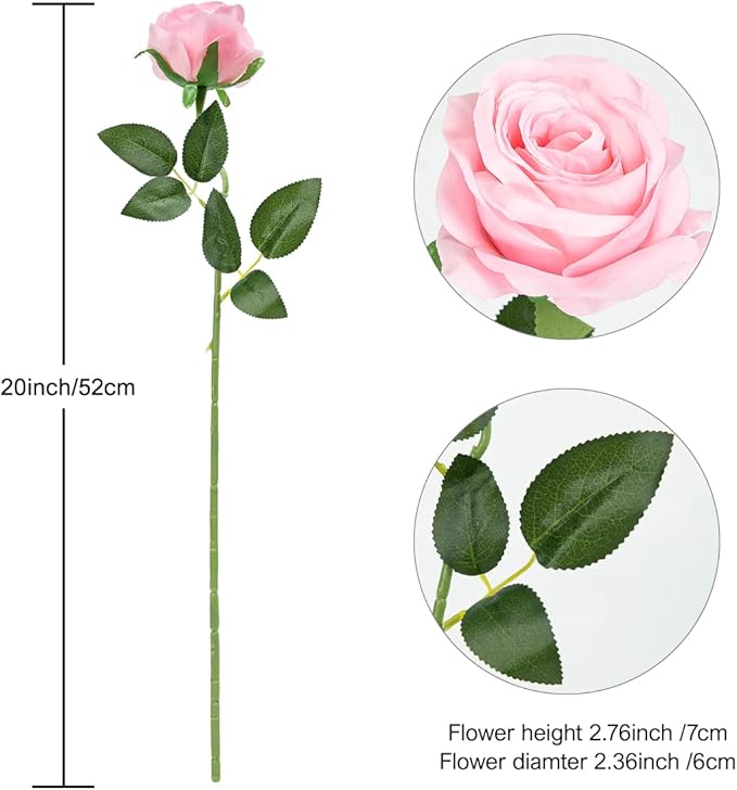 Hawesome FLORRALIA 12PCS Artificial Silk Flowers Realistic Roses Bouquet Long Stem for Home Wedding Decoration Party (12pcs-Pink) 1