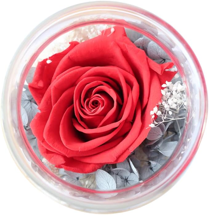 Preserved Real Roses with Colorful Mood Light Wishing Bottle, Eternal Rose，Never Withered Flowers, Table Decor,Christmas Anniversary Valentine's, Red 4.3inch, 1pcs