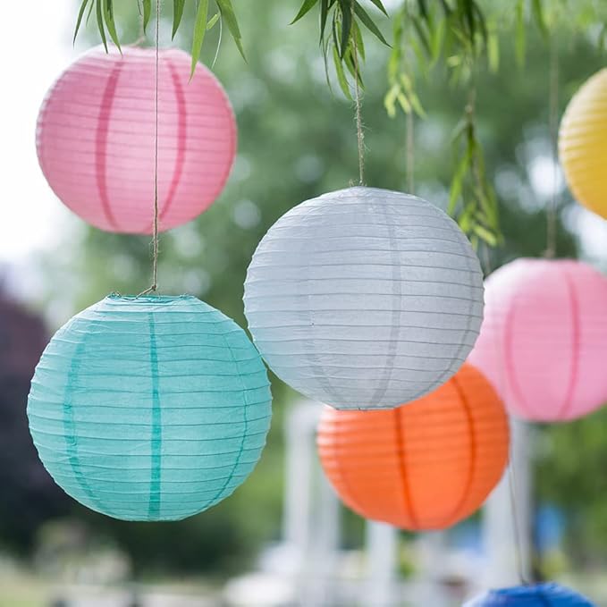 Chinese Style Paper Lanterns, Set of 12, Suitable for Party Decoration (White, 12in)