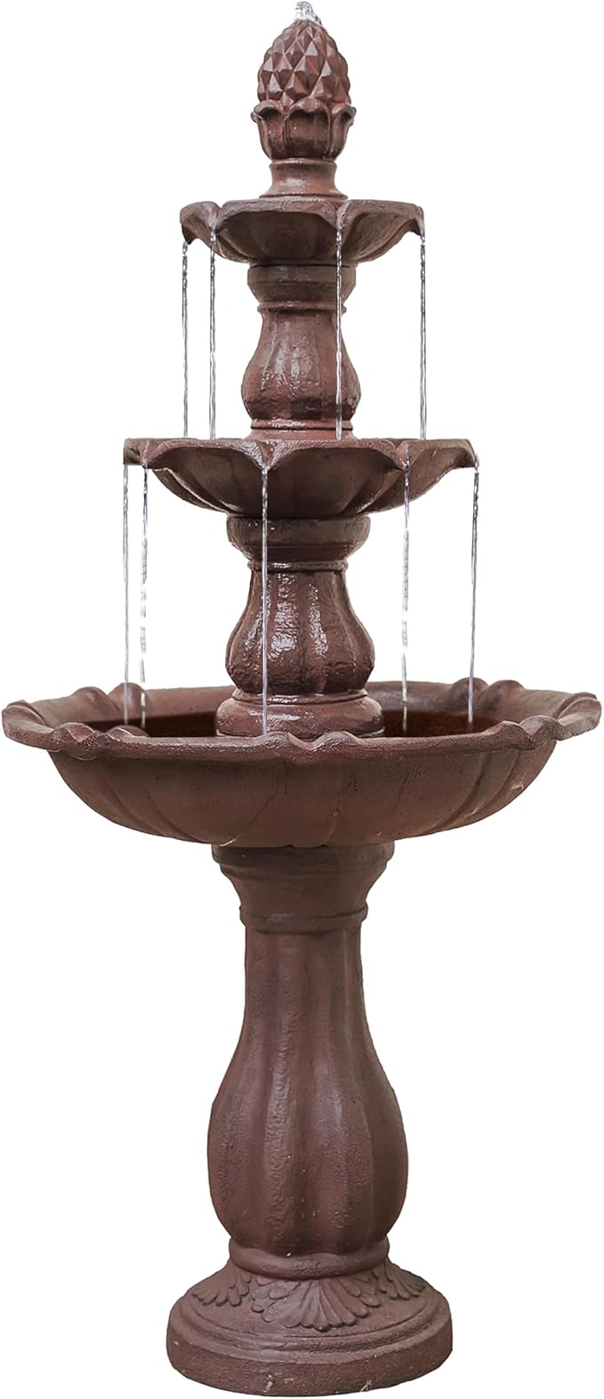 XBrand 3-Tier Freestanding Waterfall Fountain w/Pump & Pineapple Top, 51 Inch Tall, Brown, Large Outdoor Garden Fountain, Ideal for Garden, Porch, and Lawn