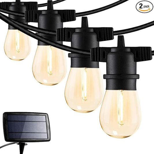 FMART LED 49 Foot Solar Powered String Lights with Vintage Style Waterproof, Shatterproof Plastic Bulbs for Exterior Decoration and Outdoor Use