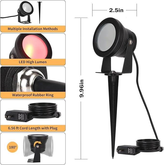 Spot Lights Outdoor, RGB Landscape Lighting 4XPack 15W IP67 Waterproof Spotlight Outdoor with Smart APP Control for Pathway Lights,LED Indoor Light(DC/AC 12V)