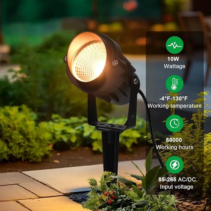 Outdoor Landscape Lighting: 18 CoB LEDs IP65 Waterproof Landscape Lights Plug in, 10W 2700K Warm White Outdoor Spot Lights for Yard Garden Pathway House