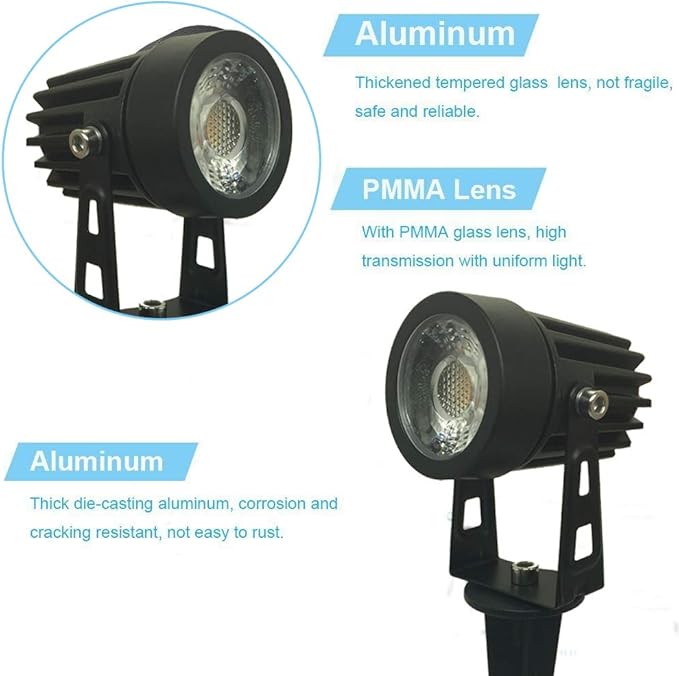 Pack of 2, Outdoor LED Landscape Lights Waterproof Spotlight with Spike Stand and Plug for Driveway, Outdoor Lawn Lighting, Flood Garden, Yard (5W Mini Warm White)