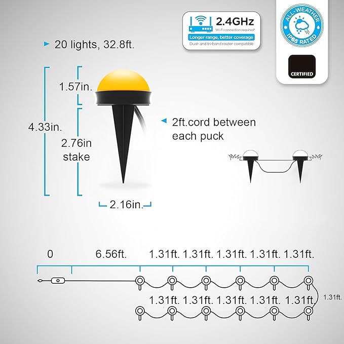 Outdoor Smart Ground Lights - 65FT 45Pack Pathway Light Remote & App Control, Color Changing Walkway Lighting Compatible with Alexa Halloween Christmas Outdoor Decor for Patio, Garden, Yard
