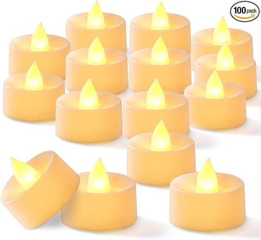 BEICHI Flameless LED Tea Lights - 100 Pack Battery Operated Flickering Fake Candles for Wedding, Halloween, Christmas & Diwali - Warm Yellow
