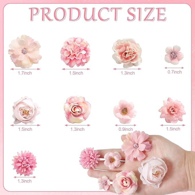 Faux Flower Heads Small Silk Artificial Flower DIY Fake Mini Flowers Rose Daisy Multicolor Flowers Craft Supplies for Wedding Party Wreath Graduation Season Party Home Decor (125, Pink)