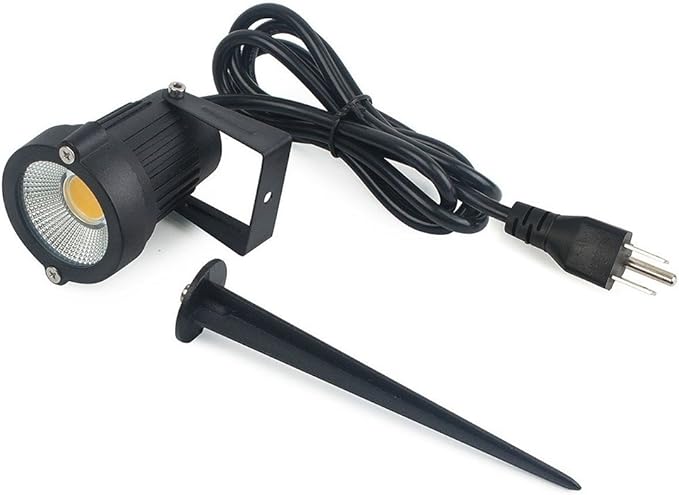 2 Pack Outdoor Landscape Lighting 5W COB LED Spotlights for Garden Lawn Wall Yard Path with Spiked Stand and Plug Adapter (Warm White)