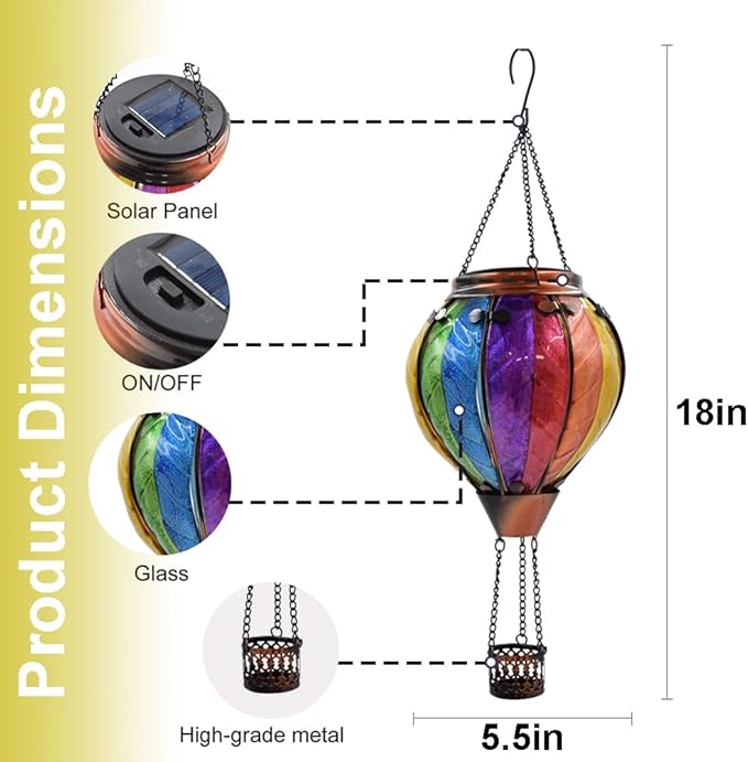 Hot Air Balloon Solar Lantern with Flickering Flame Hanging Solar Lanterns Outdoor Lights Waterproof Lanterns Decorative Garden Patio Yard Party Decor Colorful + Sunflower