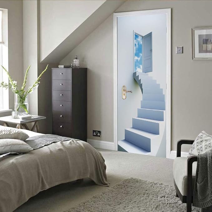 3D Door Stickers Murals - Peel & Stick - Stairs & Wall - Self-Adhesive Decals - Removable PVC Waterproof Door Poster - Bedroom & Living Room Decoration - 37.4" x 84.6"