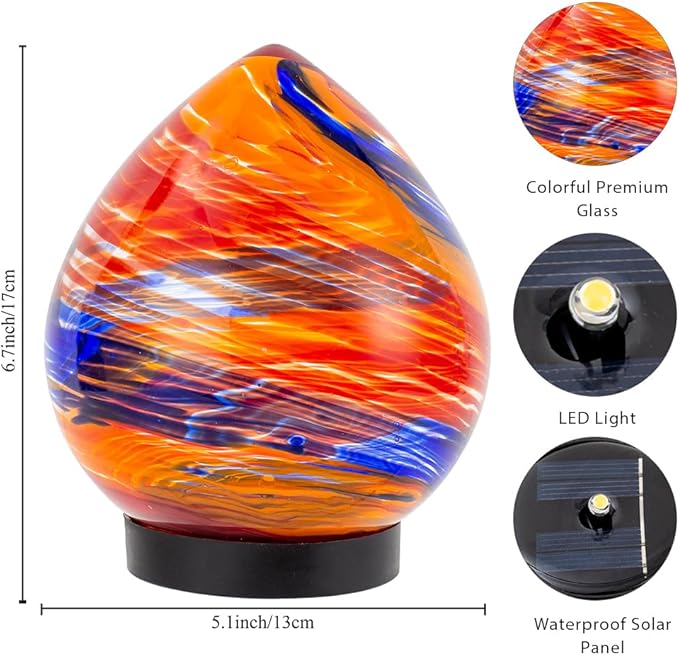 Outdoor Solar Lanterns, Colorful Glass Garden Lights, Decorative Outdoor Lantern Waterproof Solar Globe Lights for Lawn, Porch Decor-Orange