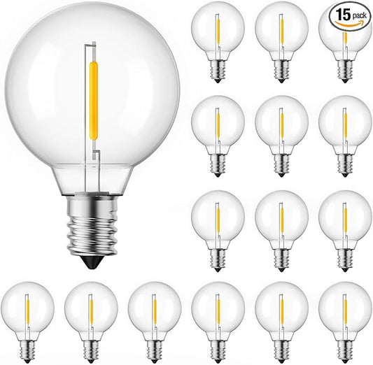 Brightown G40 Led Replacement Light Bulbs 1W Shatterproof Globe Bulb Fits E12 or C7 Candelabra Screw Base Sockets, 1.5 Inch Dimmable Light Bulbs for Indoor Outdoor Patio Decor, Warm White, 15 Pack