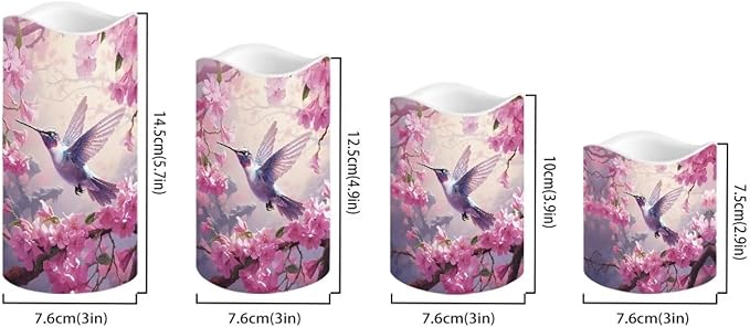 Ystardream Hummingbird Operated Candles with Flickering Flame Flameless Taper Candles Flickering Peach Blossom Operated Electric Pillar Candle LED Candle for Indoor Outdoor Home Decor