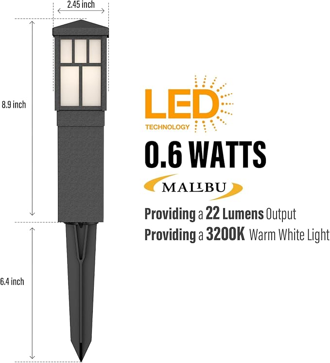 Malibu C Outdoor Pathway Light LED Low Voltage Landscape Lighting Mission Collection Bollard Path Lights Decoration Garden Light 8419-4321-01