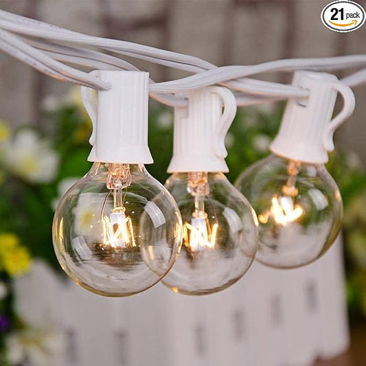 50FT Outdoor White String Lights with 20 Clear Bulbs, G40 Globe Patio String Lights for Indoor/Outdoor, Connectable Hanging Lights for Backyard Porch Balcony Party Decor - White Wire