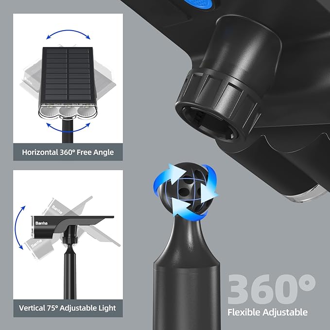 Barrina 36 LEDs Landscape Solar Spotlights, WRGB Solar Powered Dusk-to-Dawn Outdoor Garden Lights, 360° Horizontal Adjustable Spotlights for Garden Yard Patio Driveway Porch, 4 Packs