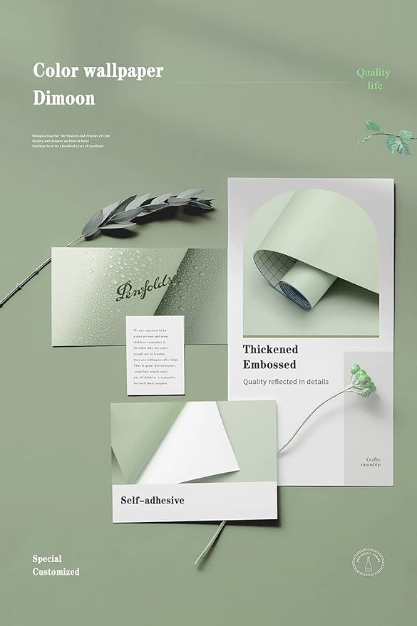 Dimoon 590''x17.7'' Green Peel and Stick Wallpaper Contact Paper Modern Self Adhesive Wall Paper Removable Renter Friendly Textured Solid Color Shelf Cabinet Vinyl Roll (590''x17.7'',Light Green)