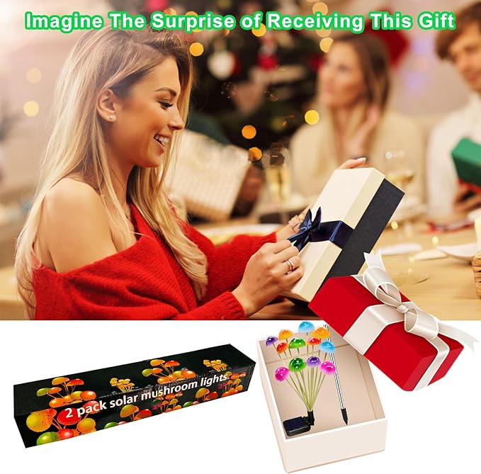 Solar Garden Lights, 2 Pack Solar Mushroom Lights Outdoor, Gifts for Woman Mom Grandmom Mothers Day, Upgraded 24LED Mushroom Flower Light Yard Decor Outside Waterproof for Lawn Front Porch Patio