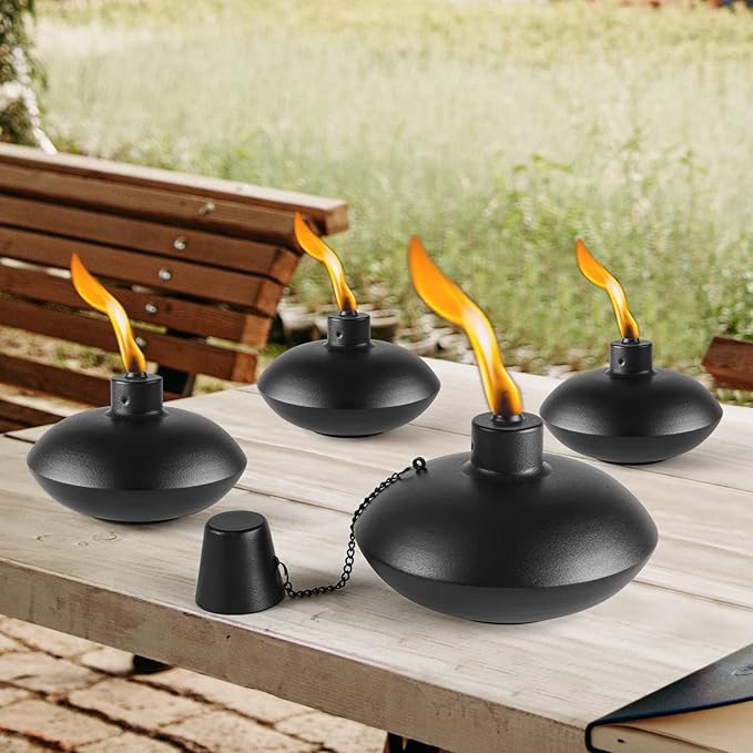 ZSZMFH 6 Pack Metal Table Top Torches,18 oz Citronella Torches for Outside， Refillable Citronella Flame Light Torch with Wicks and Covers, Landscape Lanterns Torches for Party, Garden Decor，DIY