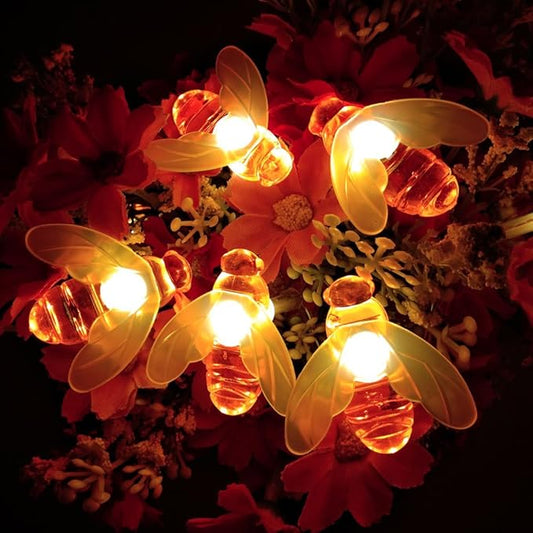 Solar Bee String Lights, 21Ft 30 Led Bee Shape Fairy String Lights Solar Operated String Lights for Garden, Patio, Lawn Decoration (Warm White)