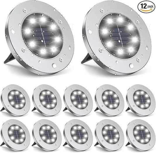 ZGWJ Solar Ground Lights, 12 Packs 8 LED Solar Garden Lamp Waterproof In-Ground Outdoor Landscape Lighting for Patio Pathway Lawn Yard Deck Driveway Walkway White