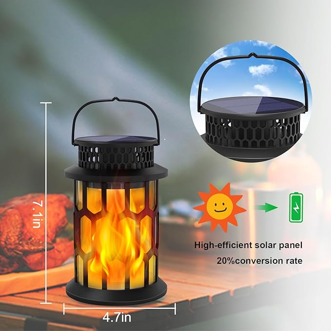 Solar Lights for Outside, Upgraded Solar Lanterns Flickering Flame Outdoor Waterproof Hanging Lanterns Decorative Solar Powered Outdoor Lighting LED Flame Garden Lights for Patio Deck Yard, 2 Packs