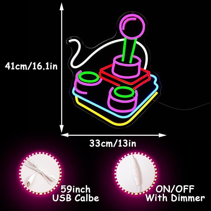 Alkkign Gamer Neon Sign for Wall Decor Game Controller Neon Signs Gaming Neon Light for Gamer Room Decor Game LED Sign for Teen Boys Room Gaming Room Decoration